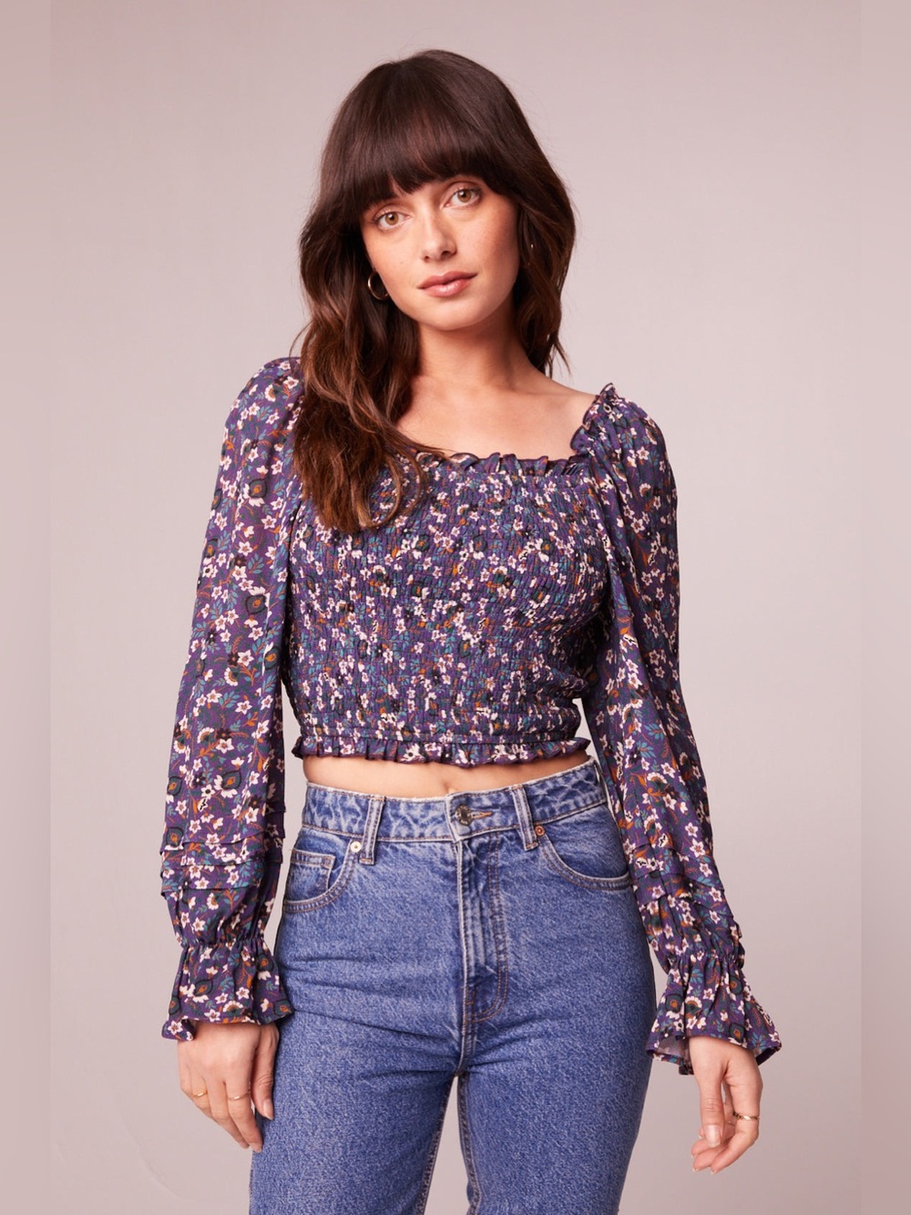 NWT AGATHE PURPLE FLORAL SMOCKED TOP Band of the Free SMALL